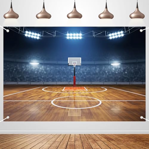 Fondo de fotografía escena cancha de baloncesto 72x43 pulg miniatura 1