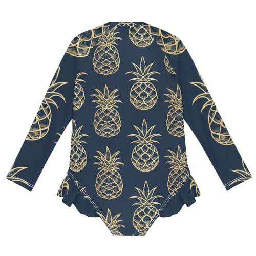 Girls One Piece Swimsuits Long Sleeve Swimsuit Zipper Bathing Suits Gold Pineapple Blue2