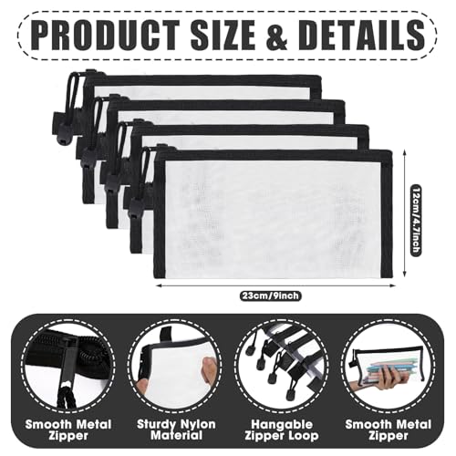Image of Fainne 120 Pack Mesh Pencil Pouch Mesh Zipper Pouch 9 inch x 4.7 inch Pencil Case Bulk Multipurpose Cosmetics Toiletry Small Bag for Office Travel (Black)