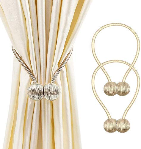 Image of Home Cloud Magnetic Curtain Tiebacks Curtain Drape Holdbacks Clips Rope Holder Buckles for Home Bedroom Office (1 Pair 2pcs, Beige)