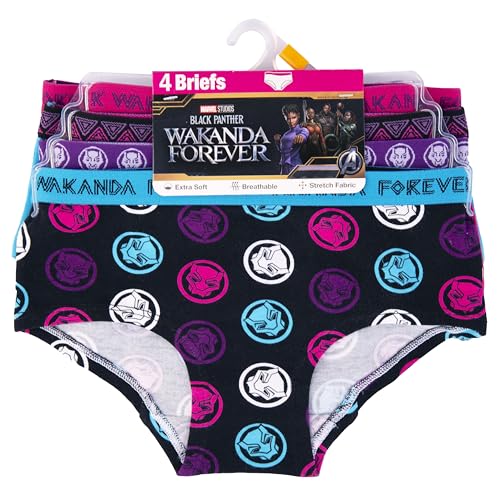 Handcraft Girls' Black Panther 4-Pack Panties Cotton/Spandex Blend Sizes 6,8,10 Wakanda Forever2