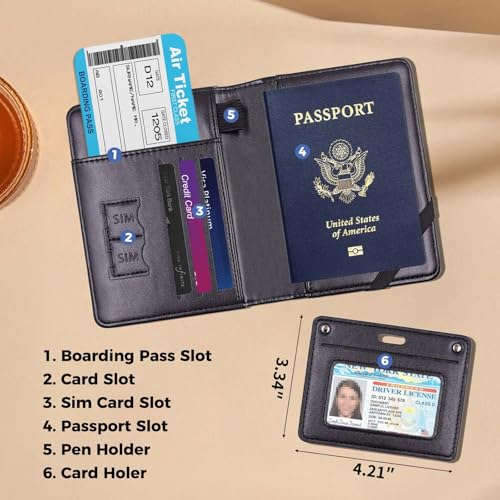 Melsbrinna Passport Holder For Travel & Rfid Blocking Passport Cover For Travel Women Detachable Transparent Card Sleeve,Travel Essentials/Travel Wallet (black)3