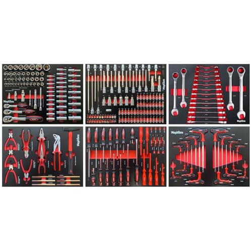 Mephisto 6 Werkzeugeinlagen Werkzeug wie Ratschen-Set, Steckschlüsselsatz, Bit-Satz, Zangenset, Schraubendreherset, Innensechs- kant und -rund, Ratschenringmaulschlüssel in Soft Inlay mit Carbon Lock