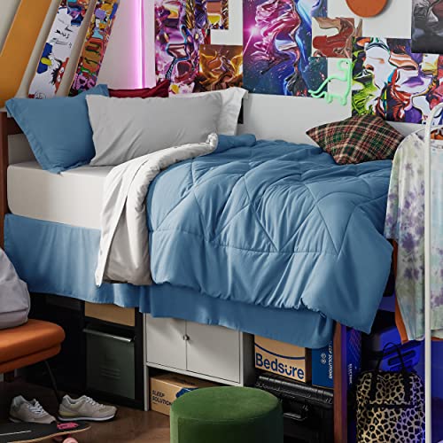 Image of Bedsure Twin XL Comforter - 5 Pieces Reversible Slate Blue Bed in a Bag, Twin XL Bedding Comforter Set College Dorm Essentials with 1 Flat Sheet, 1 Fitted Sheet, 1 Pillowcase and 1 Pillow Sham