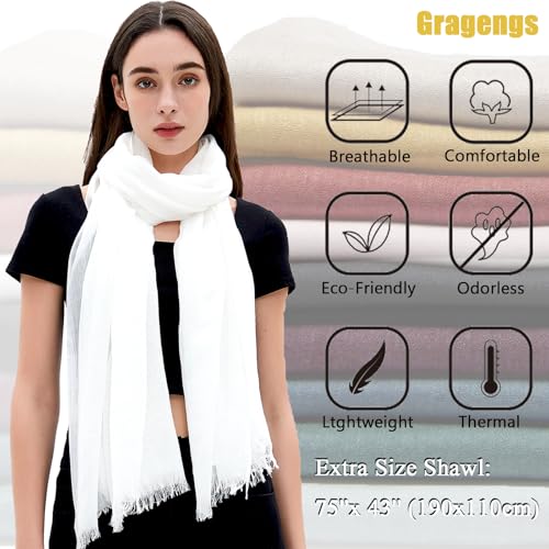 Gragengs Women Summer Scarfs Lightweight Large Long Gauze Shawl Linen Beach Wrap Plain 75”×43” 5