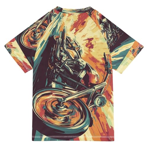 Boys Short Sleeve T-Shirts Graffiti Fire Motorcycle Rashguard Kids Swim Shirts Sun UPF 50+ Multicoloured2