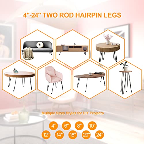 Ironalita 10 Inch Hairpin Legs For Furniture Set Of 4, Heavy Duty Industrial Metal Table Legs With 3/8 Inch Black Solid Iron thumb #5