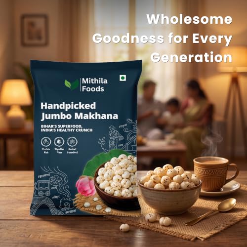 Image of MITHILA FOODS 200g Authentic Bihari Jumbo Hand-picked Phool Makhana | 100% Natural & Gluten-Free Foxnuts | High Protein, Low-Calorie Lotus Seeds | Perfect Healthy Snack | Traditional Taste from Bihar