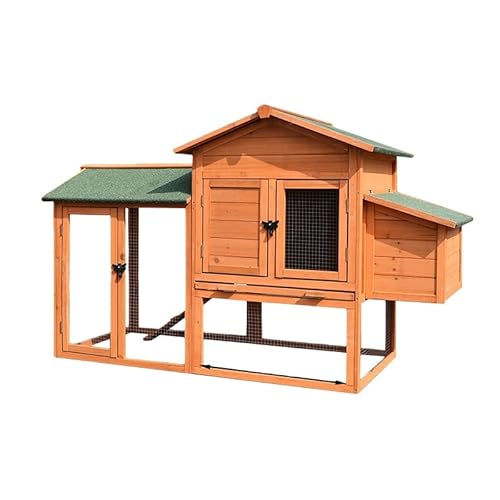 【木製デザイン】大型 鶏小屋 屋外 ケージ マルチドア設計 雨よけキャノピー付き 収卵トレイ 組み立て簡単 防犯 ニワトリ 小屋 うさぎ 小動物 飼育 ケージ 庭 ガーデニング (B)