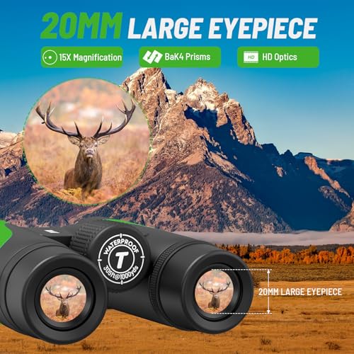 Image of 15x55 UHD Binoculars for Adults High Powered with Phone Adapter - Large View, BAK4 Prism, Waterproof, Lightweight for Bird Watching, Hunting, Cruise, Travel, Camping (Green)