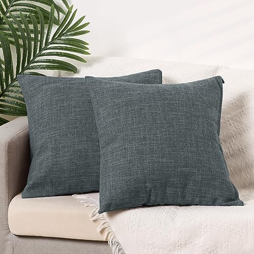 Uxcell Pack of 2 Burlap Linen Throw Pillow Covers Square Rustic Decorative Cushion Cover Farmhouse Solid Pillowcases for Couch Sofa Living Room Home Decor Black 50 x 50 cm - Image 2