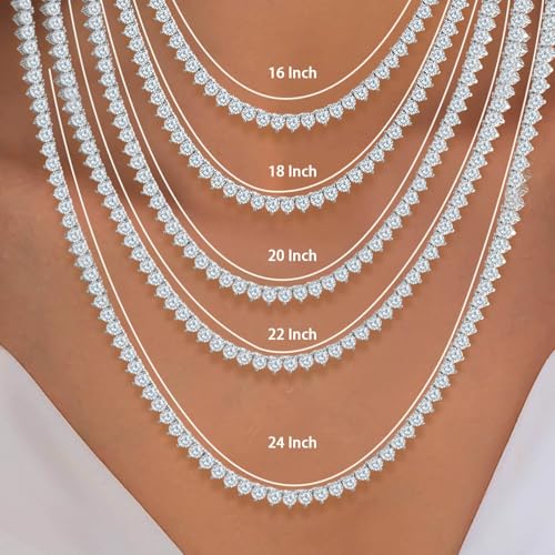 Gemsme 4mm Tennis Necklaces for Women - 3 Prong 18K White Gold Plated Round Cubic Zirconia Classic diamond Tennis Chain, Tennis Necklace for Women and Men, Size 16/18/20/22/24 inch4