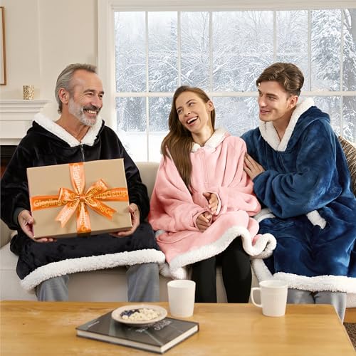 Giggling Getup Wearable Blanket Hoodie for Women Men Gifts for Women Mom Wife Sherpa Fleece Hooded Blanket Sweatshirt Warm Cozy Sherpa Wearable Throw with Pocket & Sleeves for Adult Oversize Pink