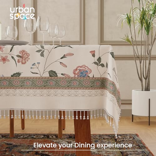 Image of Urban Space Rectangular Sicilia Table Linen Collection - Premium Water & Stain Resistant Dining Table Cover For 6 Seater,Anti Skid Table Cloth For Center Table,1 Piece (Ivyrose Snow White,52 inch x 92 inch)