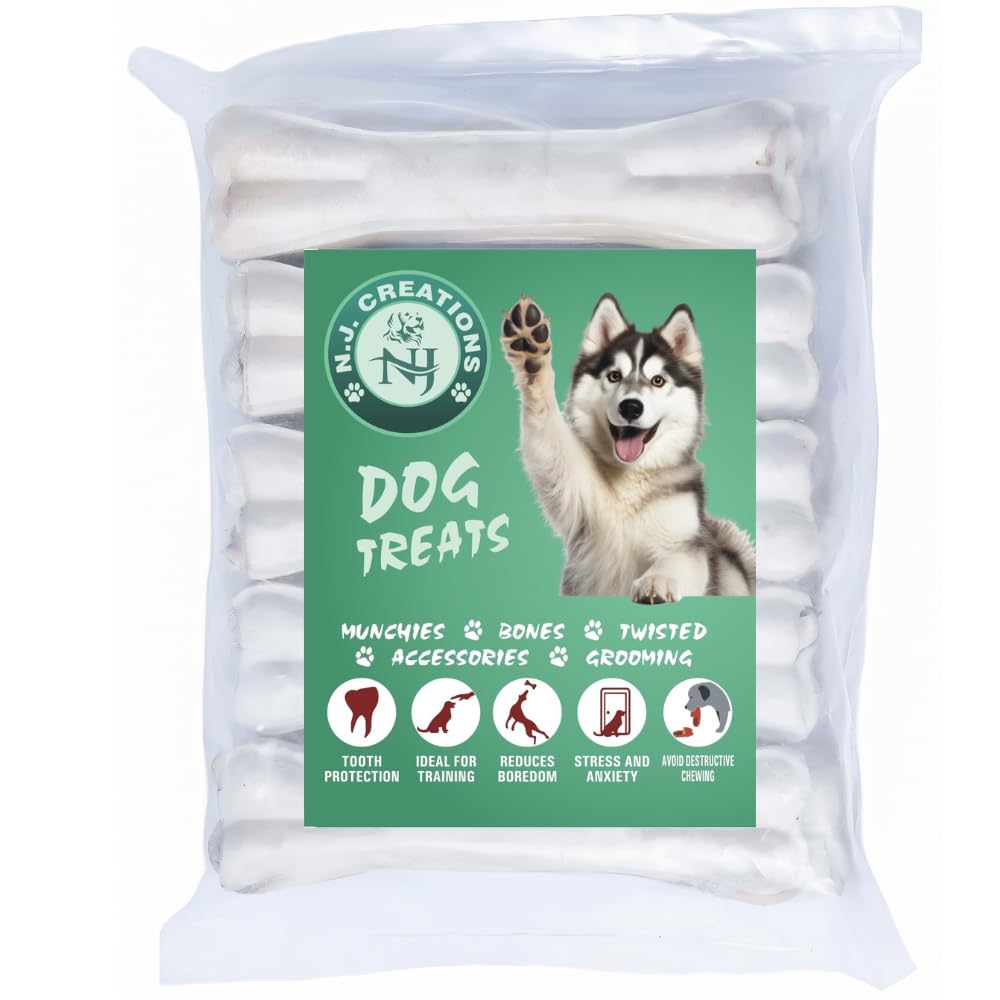 N.J Creations Rawhide Pressed Bones| Chicken Flavour Dog Chew 10 Inch Calcium Bone for Dogs| Big, Adult Dogs of All Breeds| Healthy Treats for Dogs to Chew (10Inch- 5KG) (B09JCGDXWZ) Amazon Price History, Amazon Price Tracker