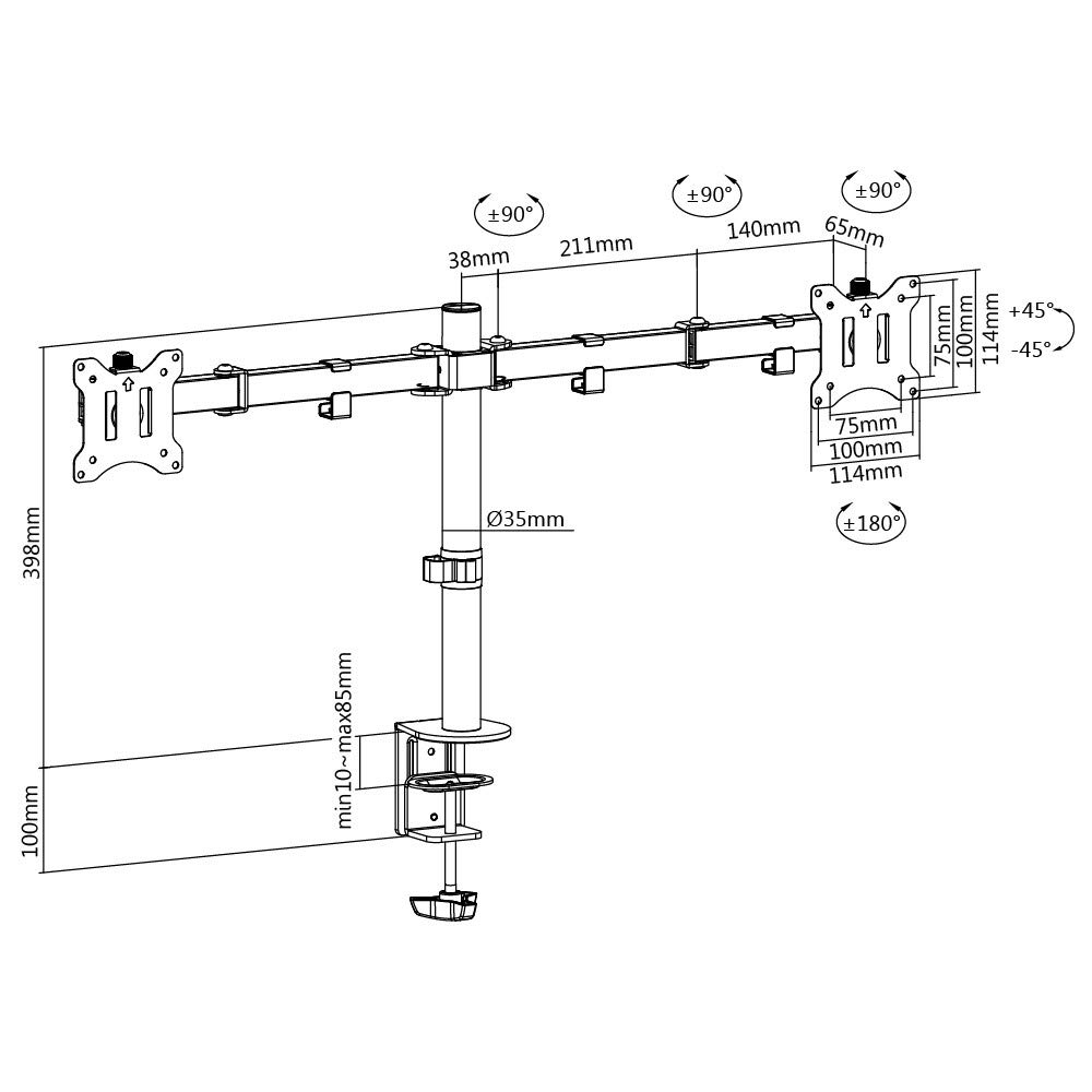 Amer - Soporte de Monitor Dual para Pantallas VESA de 17 a 32 Pulgadas (75 x 75/100 x 100, Altura Ajustable con 2 métodos de instalación