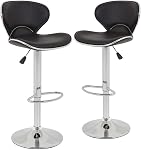 BestOffice Bar Stools Set of 2 Counter Height Adjustable Swivel Barstool with Back PU Leather Kitchen Counter Stools Dining Chairs for Home(Black)