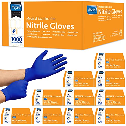 Image of Inspire Cobalt Blue Nitrile Disposable Gloves | 4.5 Nitrile Safety Medical Exam Cooking Cleaning Disposable Gloves