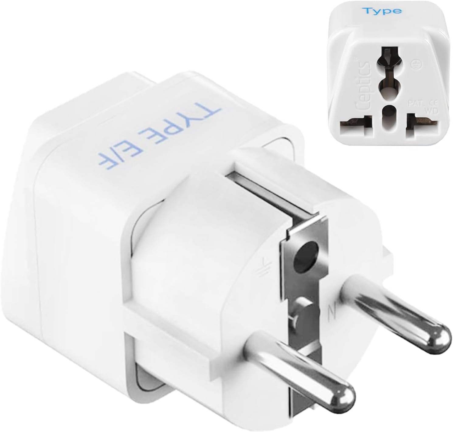 Ceptics India to European Travel Adapter (Schuko) - Type E/F India to Europe - CE Certified - RoHS Compliant - White - 1 Pack - 5 Years Warranty