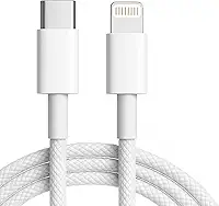 Cabo Carregador Turbo Trançado De Nylon Branco Compatível com iPhone 14/13/12/11/XR/XS/8/7/SE/XR Certificado Premium