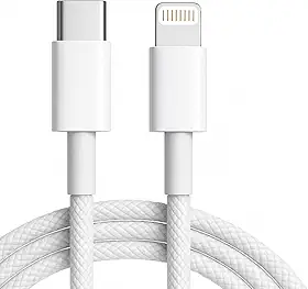 Cabo Carregador Turbo Trançado De Nylon Branco Compatível com iPhone 14/13/12/11/XR/XS/8/7/SE/XR Certificado Premium