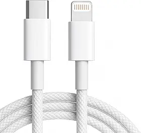 Cabo Carregador Turbo USB-C 2 Metros Trançado De Nylon Branco Compativel Com Iphone 14,13,12,11, X e XR