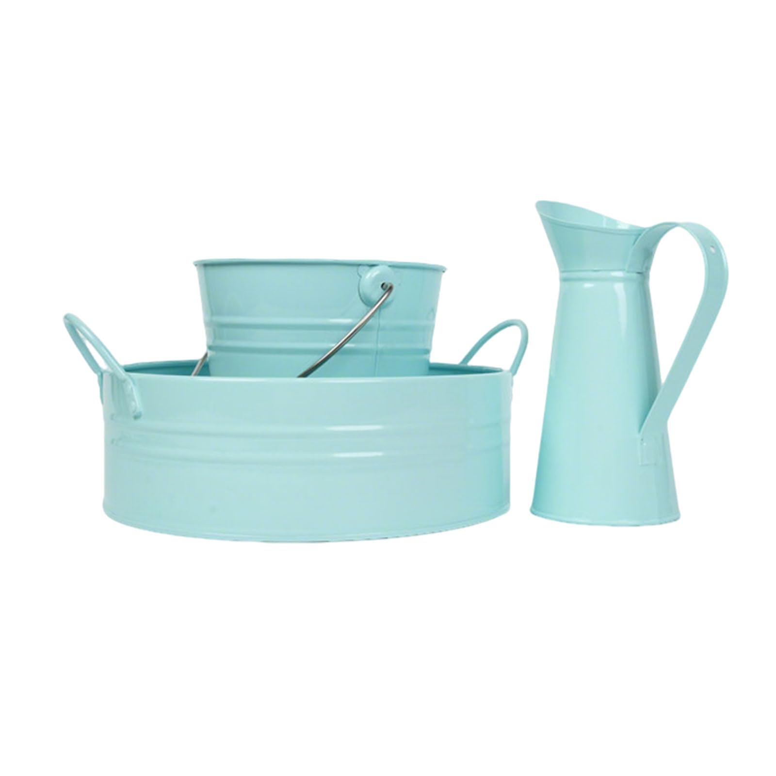 ttnmrc Montessori Washing Work Set, Metal Basin, Bucket & Pitcher Set, Kids Practical Life Sensory Toy,Blue