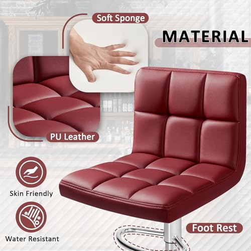 Image of Homall Bar Stools Modern PU Leather Adjustable Swivel Barstools, Armless Hydraulic Kitchen Counter Bar Stool Extra Height Square Island Barstool with Back Set of 2 (Wine Red)