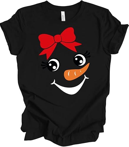 Miniatura 5 de Smiling Snow Girl Snowman Face With Carrot Nose Red Bow Graphic Handmade Christmas Shirt Eyelashes Cosplay Happy Funny Cute Family Outfits Xmas Cmas