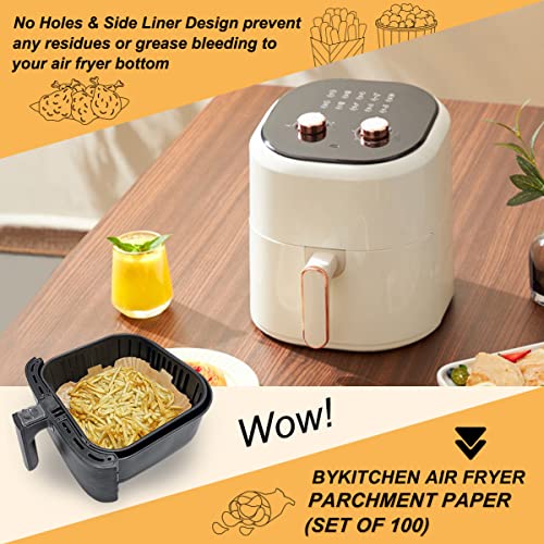 Image of BYKITCHEN Square Air Fryer Parchment Paper, Set of 100, 6.5 Inch Square Airfryer Liners, Air Fryer Filter Paper, Compatible with Corsori, Ninja, Chefman Airfryer and More