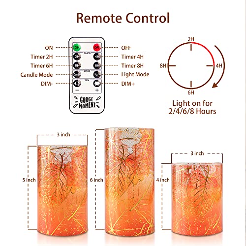 Gorge Moment Flameless Candles X3 Home Decor 2023 Battery Operated Warm Light Led With Remote Glass Effect Thanksgiving Gift Autumn Harvest Fall Christmas Winter Ornament For Xmas Table Attic Shelf #TOP3