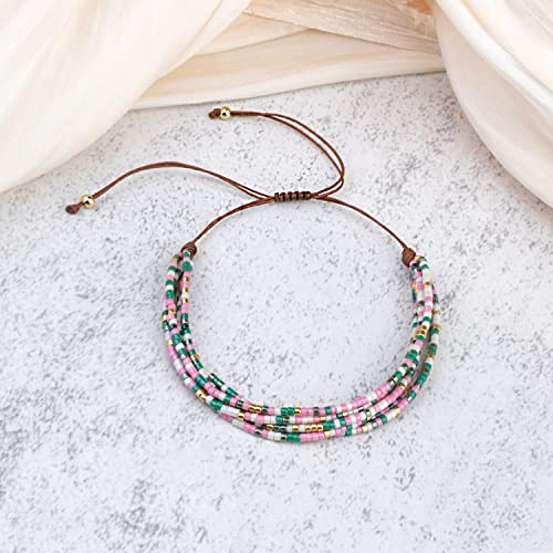 Image of KELITCH Adjustable Multi Strand Bracelets Colorful Miyuki Seed Beads Wrap Bracelets Bangle Women Jewelry
