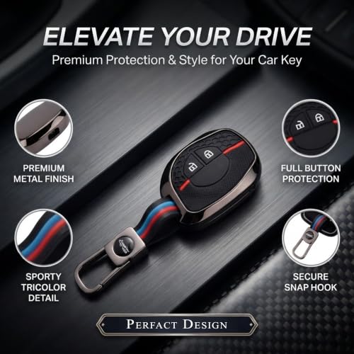 Image of Coll of Fest Luxury Metal Silicon Key Cover Compatible with Suzuki Swift | Ertiga | Wagonr | Celerio | Swift Dzire | Alto | Fronx | Brezza | S Presso | Ignis | 2 Button Key Glow in Dark