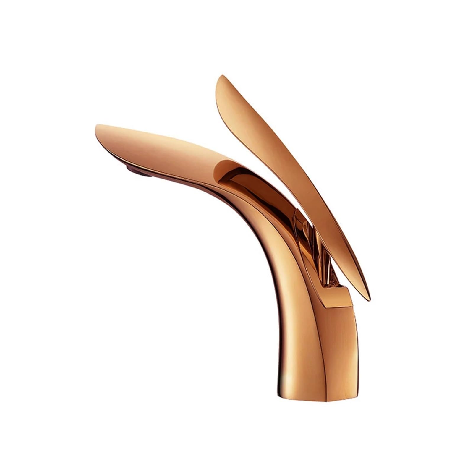 Grifo de lavabo de cascada oro rosa monomando para agua fría y caliente