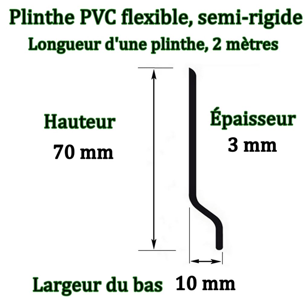 MadeInNature, Rodapié suave de PVC de alta calidad, blanco, gris claro, gris oscuro, negro, altura 70 mm, longitud a elegir (roble claro, 14 ml)