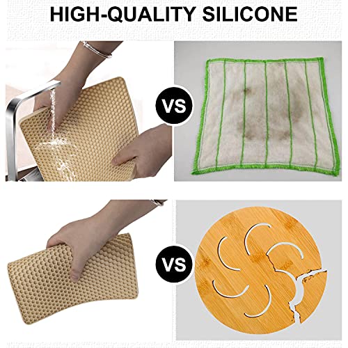 Image of 4 Pack Silicone Trivets for Hot Pots and Pans, Pot Holders Hot Pads, Non-Slip & Heat Resistant Silicone Mats for Kitchen Counter, Soft Durable Drying Mat, Jar Opener and Coasters (Beige)