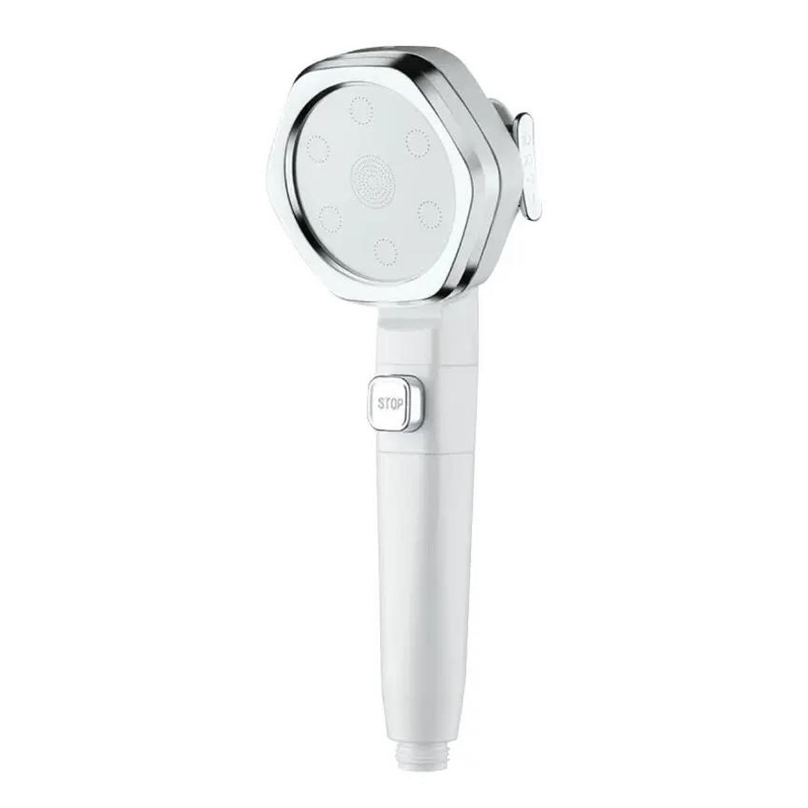 Soffione doccia esagonale pressurizzato a quattro velocità, filtro per l'acqua ABS rigido sovralimentato e anticaduta(White)