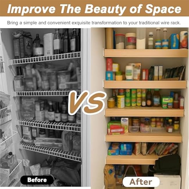 4/6/8 Pcs Versatile Wire Rack Covers for Shelving Units, Kitchen ¨C Waterproof PVC Wood-Look Composite Sheet, Multiple No-Tool Installation(6 Tier,36x16in (91x41cm))