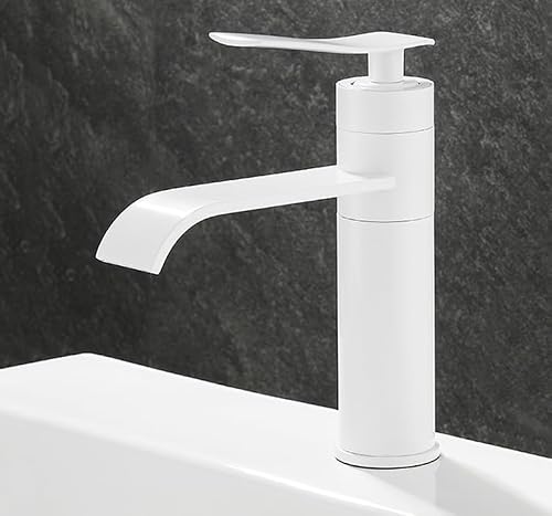 Qcknkmgg White Profile Basin Tap, Copper Waterfall Basin Faucet