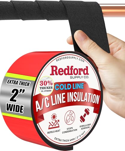 Redford Supply Co. 2 inch x 14 ft, AC Line Pipe Insulation, Outdoor Pipe Insulation Wrap for Winter Freeze Protection, Water Line Freeze Protection Foam, Insulated Wrap for Copper Pipes, PVC