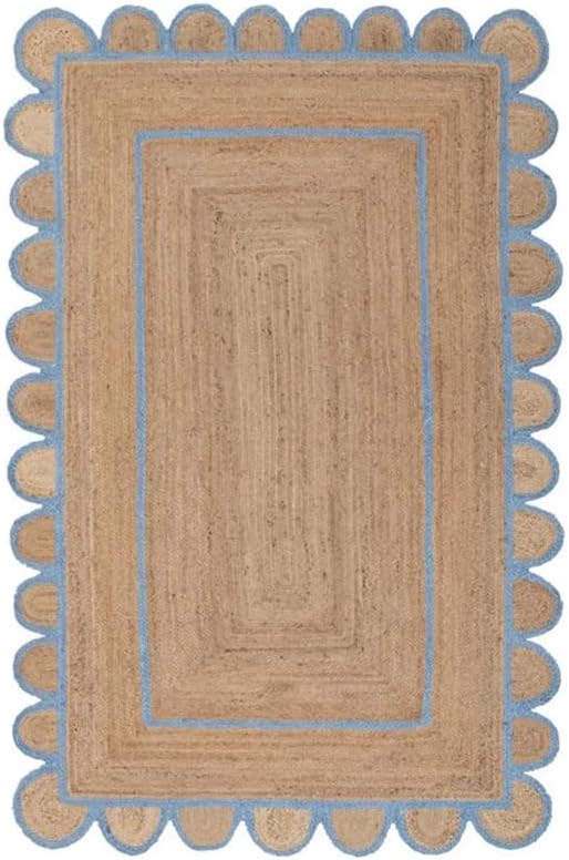 Manvi Exports - Alfombra festoneada de yute natural turquesa, alfombra bohemia decorativa tejida a mano, alfombra decorativa personalizada (TUR) -