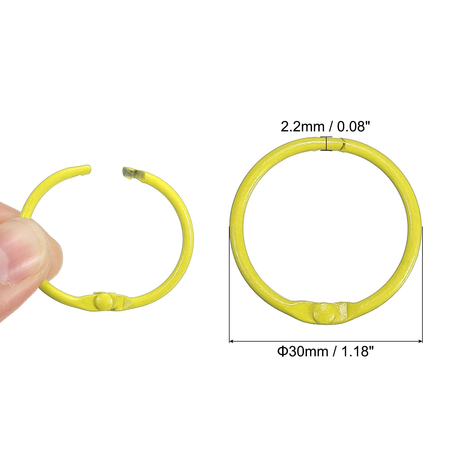 PATIKIL 1.2 Inch Loose Leaf Binder Rings, 12 Pcs 2.2mm Metal Flash Card Book Binding Rings for Key Chain Index Card Scrapbooks Yellow - Image 2