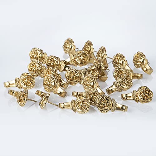 Image of 15 Pack Rose Shape Push Pin Hooks Picture Hangers for Hanging Or Holding Down Charts,Banners,Calendars,Posters,Picture,Photo Frame,Keys (Gold)