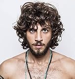 Beweig Mens Wig Short Brown Curly Wigs Short Natural Looking Synthetic Hair Replacement Wig for Males