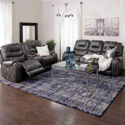 Image of Torque - Mikkel Leatherette Recliner Sofa 3+2 Seater Manual Grey | Adjustable 3 Plus 2 Recliner with Cup Holder Storage for Living Room Bedroom