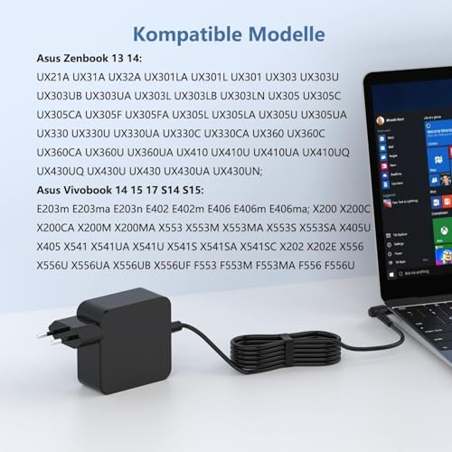 Image of WeFly 45W Laptop Charger for ASUS VivoBook 14 15 E410M E203M E210M E510 E510MA X540S X540L X541U X553M X556U X556UA, for Zenbook UX303U UX305F UX305C UX430U Charging Adapter 19V 2.37A
