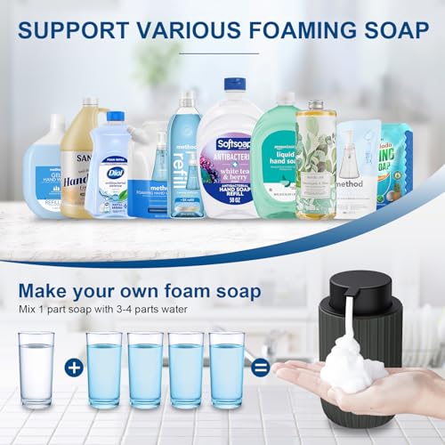 Image of Ceramic Foaming Soap Dispenser, 12 oz Bathroom Foam Hand Soap Dispenser, Refillable Lotion Soap Dispenser with Removable Pump for Kitchen Hand Wash Dispenser, Modern Home Decor(2Pack-Matte Grey)