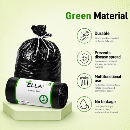 Image of ELLA Garbage Bags 24x32 Inches | 300 Bags (20 Rolls x 15) | Black | Large | Durable Leak-Proof Dustbin Covers for Home, Kitchen, Bathroom & Office