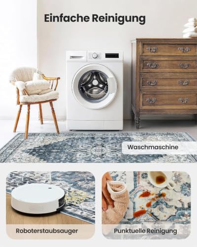 AMADA HOMEFURNISHING runder Teppich 120 cm, waschbarer Teppich Wohnzimmer rund mit Rutschfester Rückseite & langlebiger Kantenbindung… – Ansicht 6