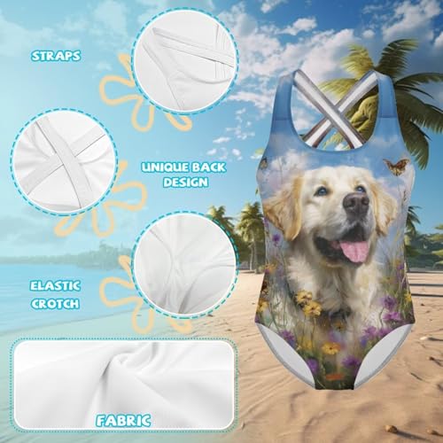Image of One Piece Swimsuit Girls Cross-Back Bathing Suit 5-14Y Kids Swimwear Cute Swimsuits Sleeveless Bathing Suits